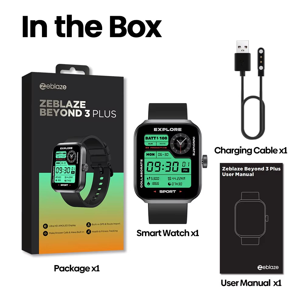 New beyond 3 plus GPS Smart Watch 1.78'' AMOLED Display Built-In Amazon Alexa Make/Receive Phone Calls 3ATM Smartwatch