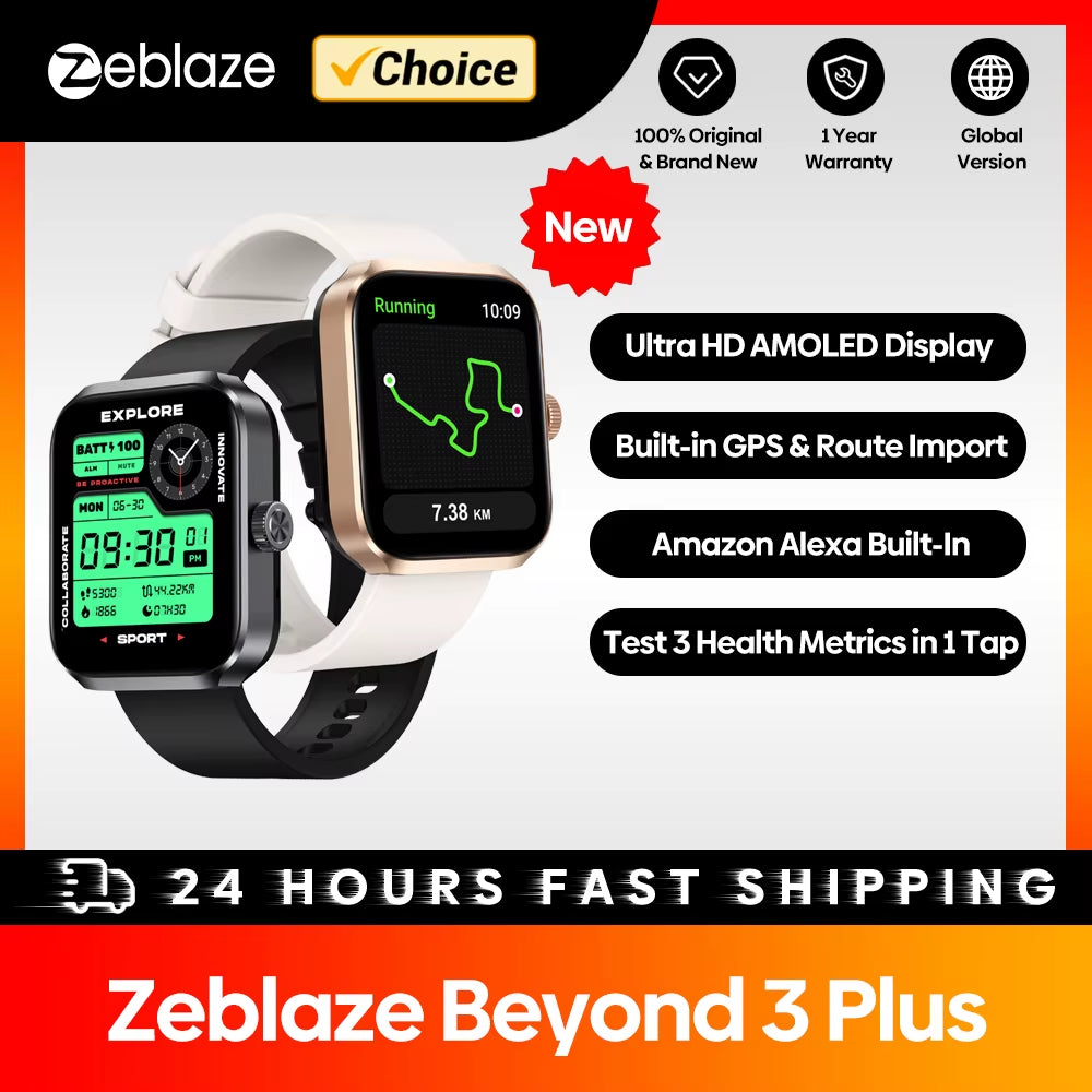 New beyond 3 plus GPS Smart Watch 1.78'' AMOLED Display Built-In Amazon Alexa Make/Receive Phone Calls 3ATM Smartwatch